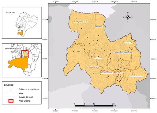 Mapa del cantón Saraguro en el contexto provincial y nacional