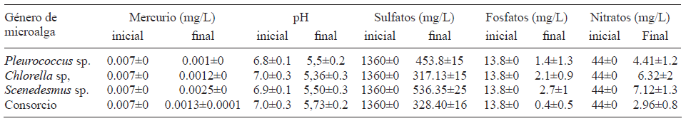 DISMINUCI&Oacute;N DE LA CONCENTRACI&Oacute;N DE CONTAMINANTES DEL AGUA RESIDUAL EN UN TIEMPO DE REMOCI&Oacute;N DE 20 D&Iacute;AS