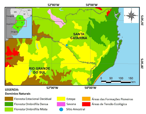 Localizao da Usina Hidreltrica de Campos Novos (ponto azul) no estado de Santa Catarina, sul do Brasil.