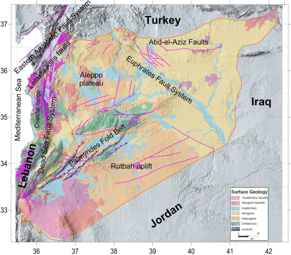 Tectonic zones of Syria (modified from Brew et al. (2001).